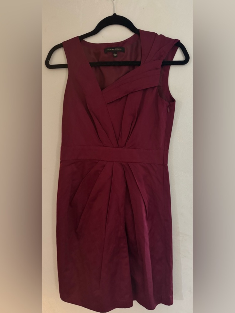 Cynthia Steffe Wine One-Shoulder Pleated Sheath Dress